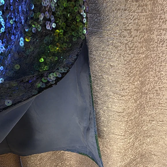 Maeve Shimmering Sequin Pencil Skirt in Blue Plaid - Picture 5 of 8